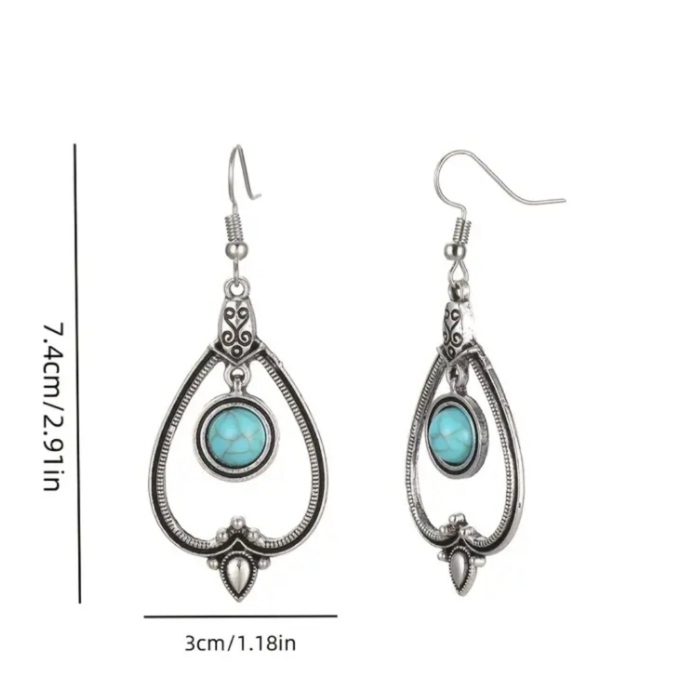 Bohemian Turquoise Silver Earrings - Picture 5 of 6